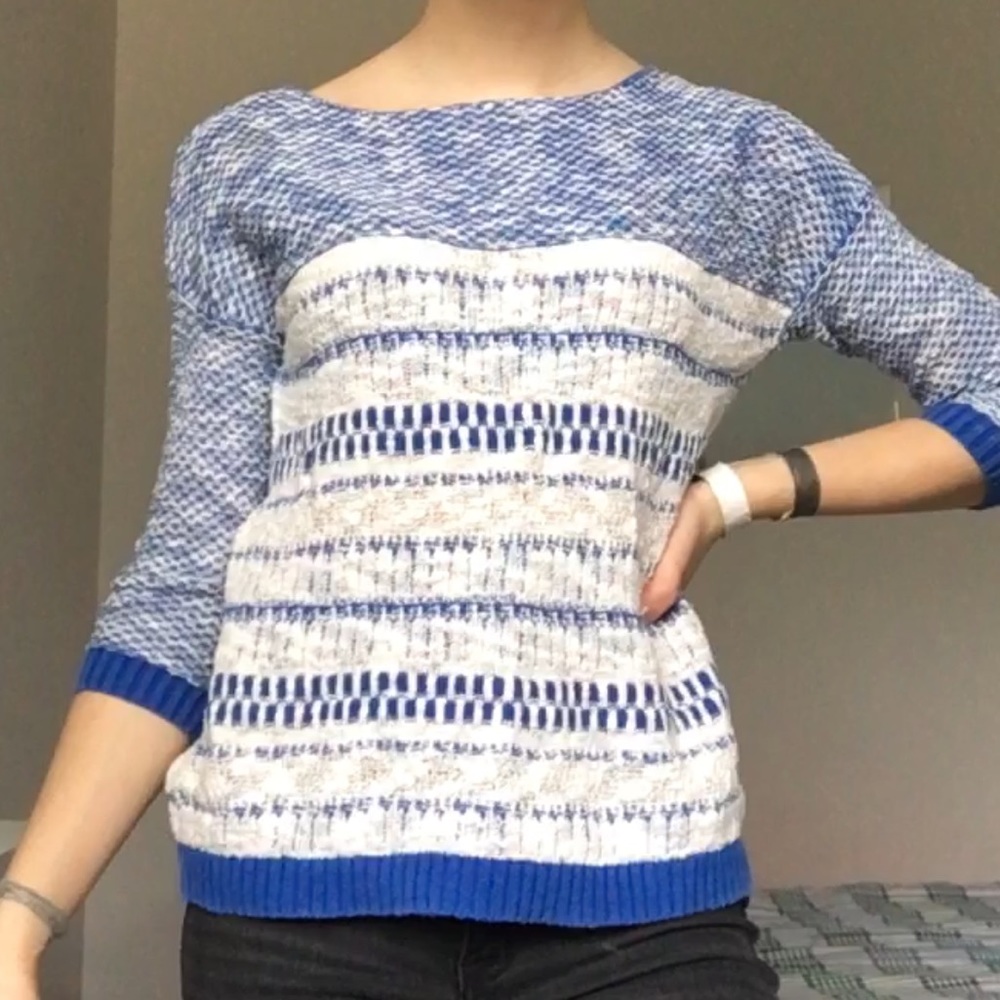 Blue and white striped sweater